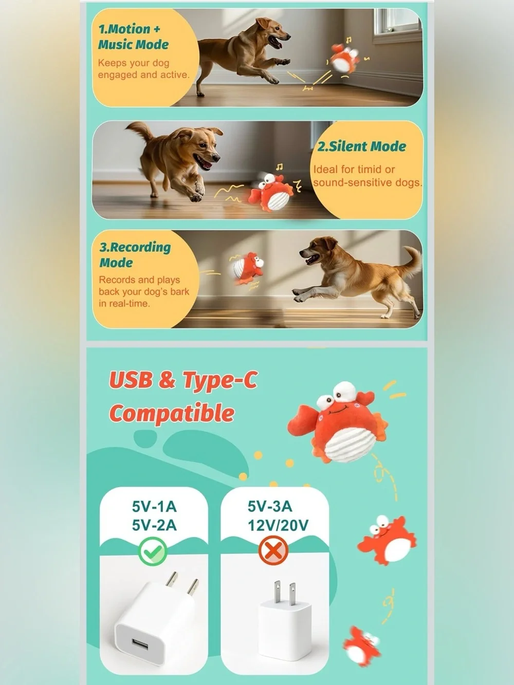 Gukco Interactive Bouncing Crab Dog Toy